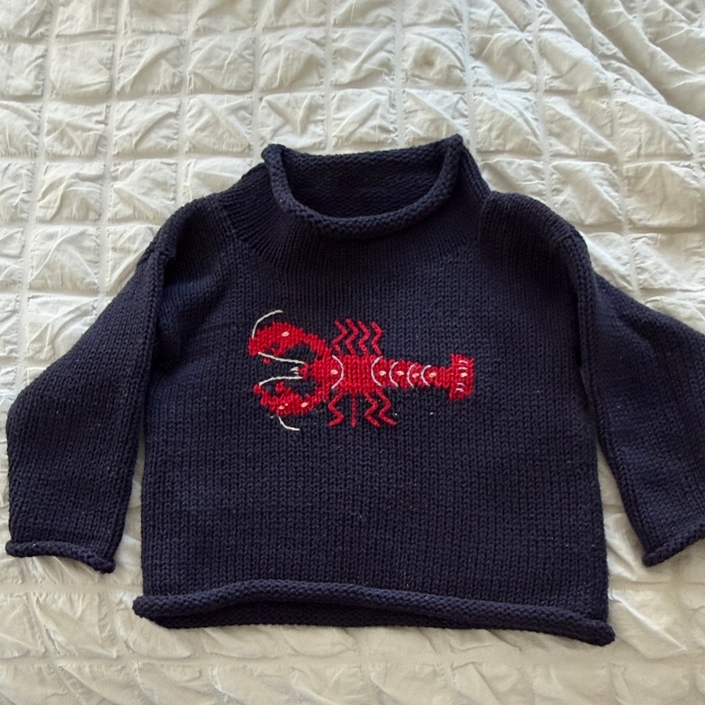 Navy Sweater with Red Lobster Design